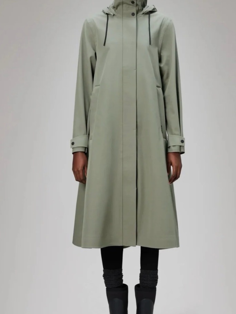 Rains Suva Vision Long Trench Coat in bone green